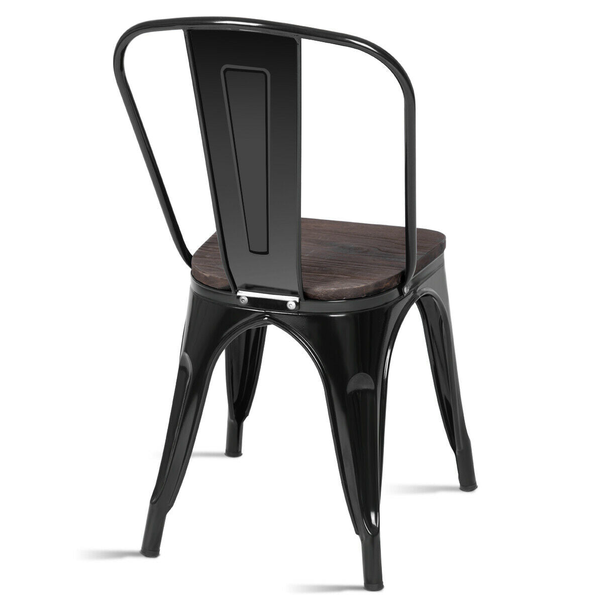 18 Inch Height Set of 4 Stackable Style Metal Wood Dining Chair-Black-Dining Chairs-DECOROLALA