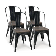 18 Inch Height Set of 4 Stackable Style Metal Wood Dining Chair-Black-Dining Chairs-DECOROLALA