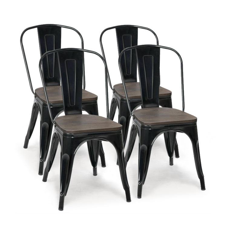 18 Inch Height Set of 4 Stackable Style Metal Wood Dining Chair-Black-Dining Chairs-DECOROLALA