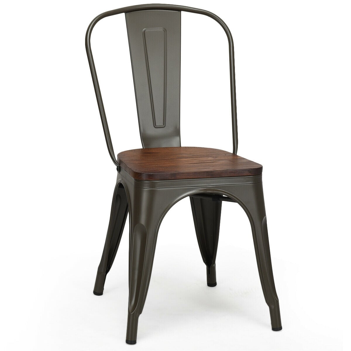 18 Inch Height Set of 4 Stackable Style Metal Wood Dining Chair-Dark Green-Dining Chairs-DECOROLALA