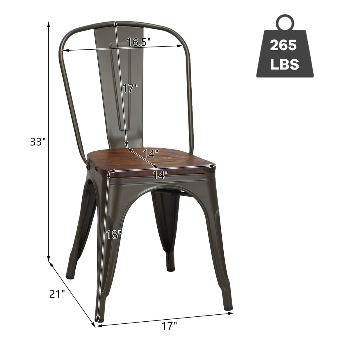 18 Inch Height Set of 4 Stackable Style Metal Wood Dining Chair-Dark Green-Dining Chairs-DECOROLALA