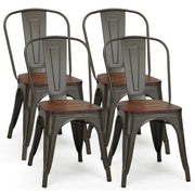 18 Inch Height Set of 4 Stackable Style Metal Wood Dining Chair-Dark Green-Dining Chairs-DECOROLALA