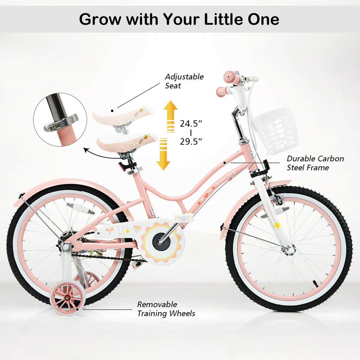 18 Inch Kids Adjustable Bike Toddlers with Training Wheels