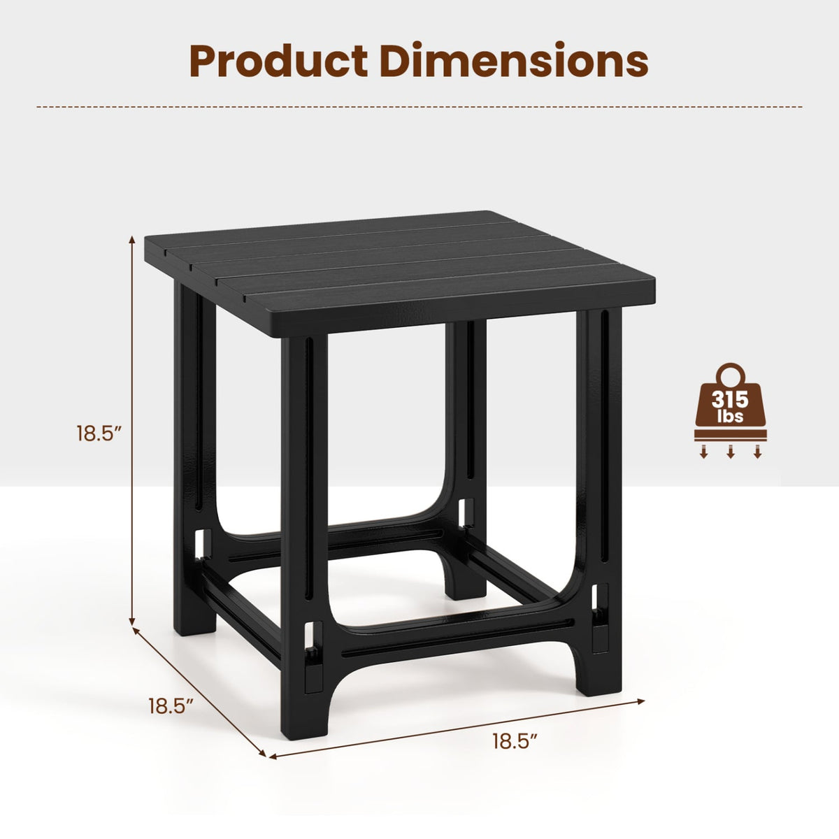 18 Inch Outdoor Adirondack Side Table with Slatted Surface-Black-Patio Coffee Tables-DECOROLALA