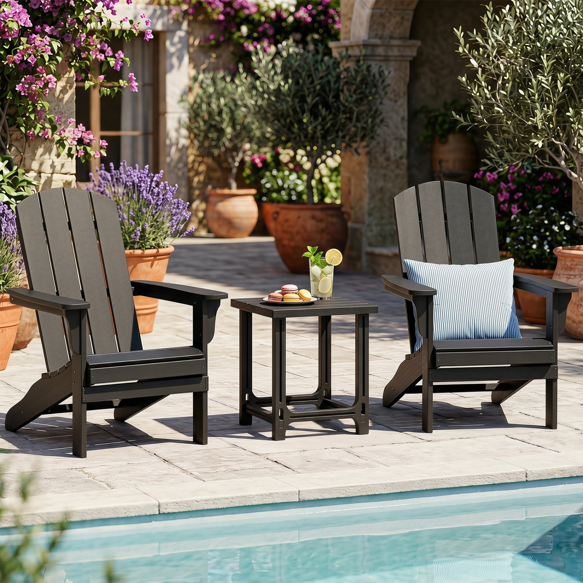18 Inch Outdoor Adirondack Side Table with Slatted Surface-Black-Patio Coffee Tables-DECOROLALA