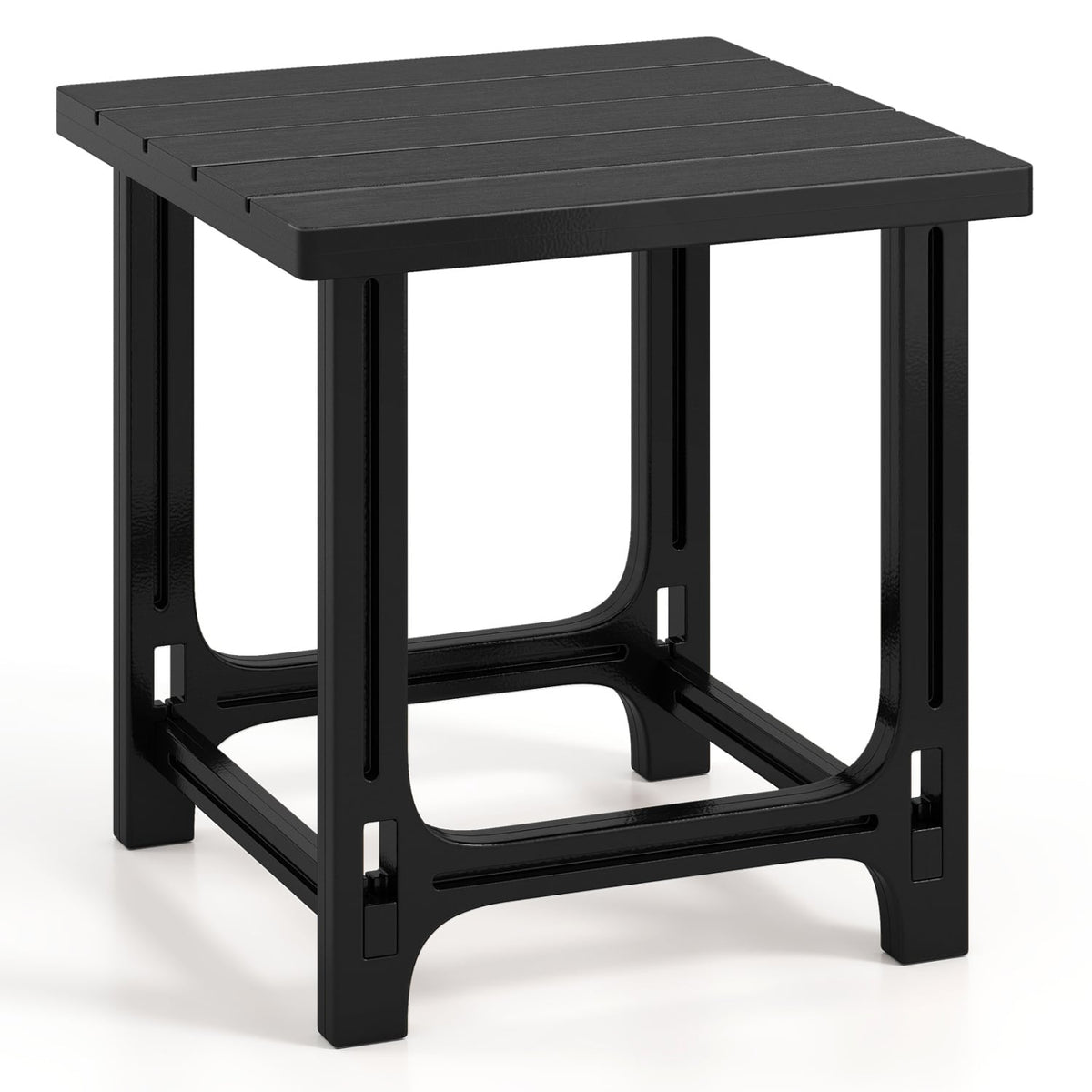 18 Inch Outdoor Adirondack Side Table with Slatted Surface-Black-Patio Coffee Tables-DECOROLALA