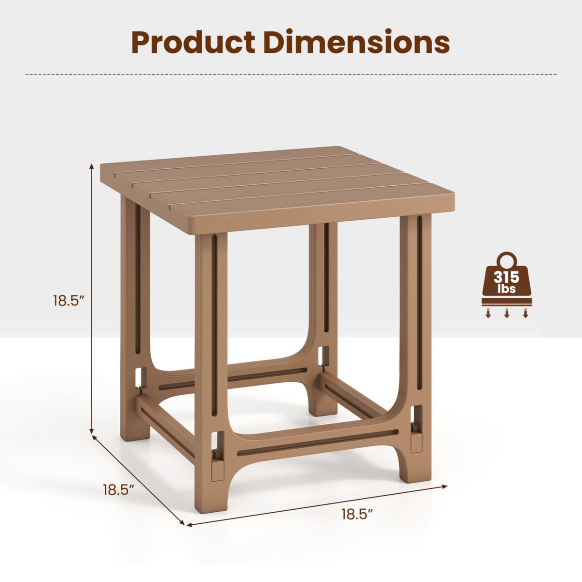 18 Inch Outdoor Adirondack Side Table with Slatted Surface-Brown-Patio Coffee Tables-DECOROLALA