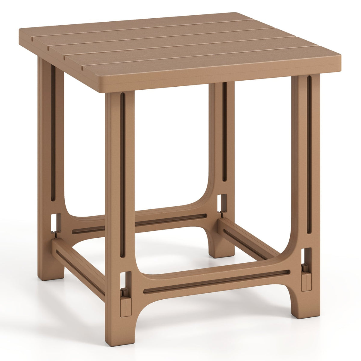 18 Inch Outdoor Adirondack Side Table with Slatted Surface-Brown-Patio Coffee Tables-DECOROLALA
