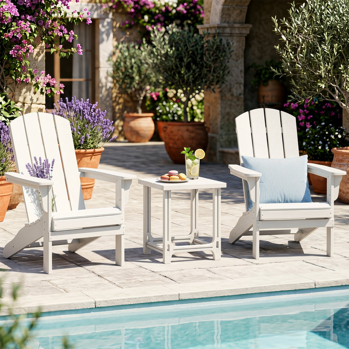 18 Inch Outdoor Adirondack Side Table with Slatted Surface-White-Patio Coffee Tables-DECOROLALA