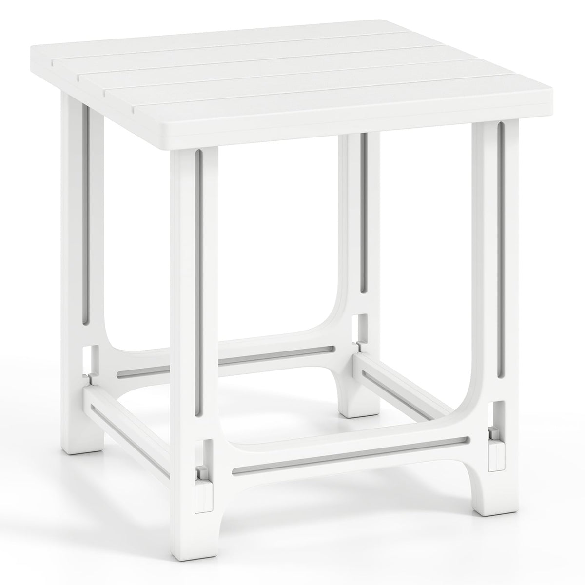 18 Inch Outdoor Adirondack Side Table with Slatted Surface-White-Patio Coffee Tables-DECOROLALA