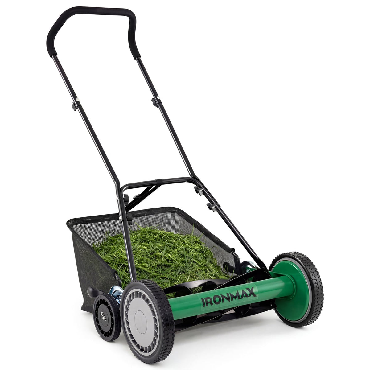 18 Inch Push Reel Lawn Mower 4-Position Adjustable with Removable Grass Catcher-Green-Lawn Care Tools-DECOROLALA