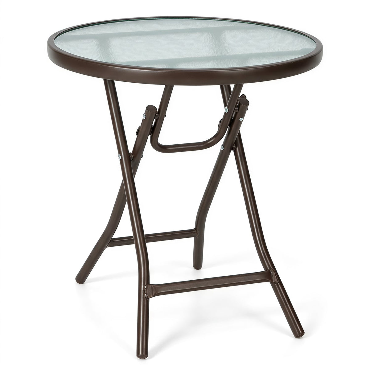 18 Inch Round Patio Side Table with Tempered Glass Top-Brown-Patio Coffee Tables-DECOROLALA