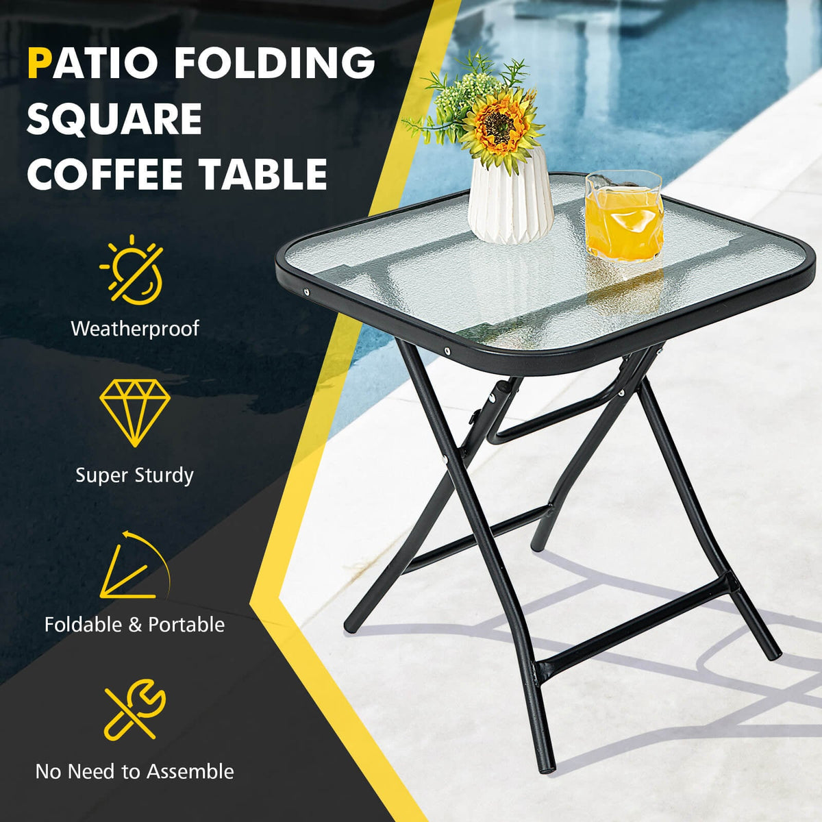 18 Inch Square Patio Bistro Table with Rustproof Frame [Best Seller in the US]-Patio Coffee Tables-DECOROLALA
