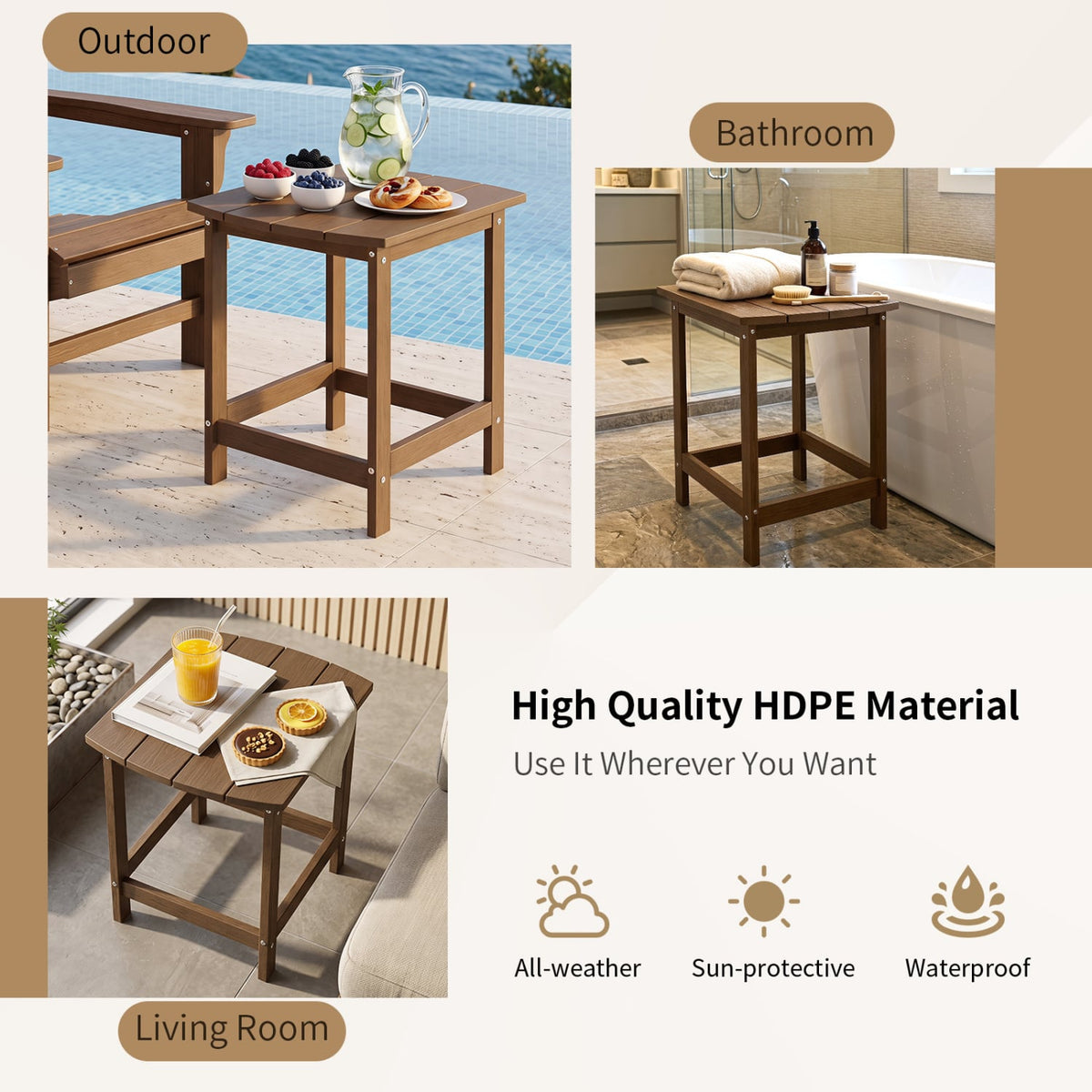 18 Inch Weather Resistant Side Table for Garden Yard Patio-Coffee-Patio Coffee Tables-DECOROLALA