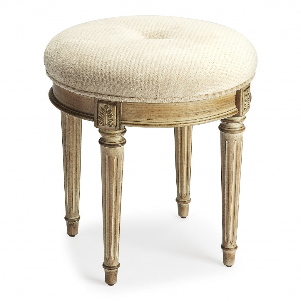 18" Ivory Polyester Blend And Brown Ottoman-Ottomans-DECOROLALA