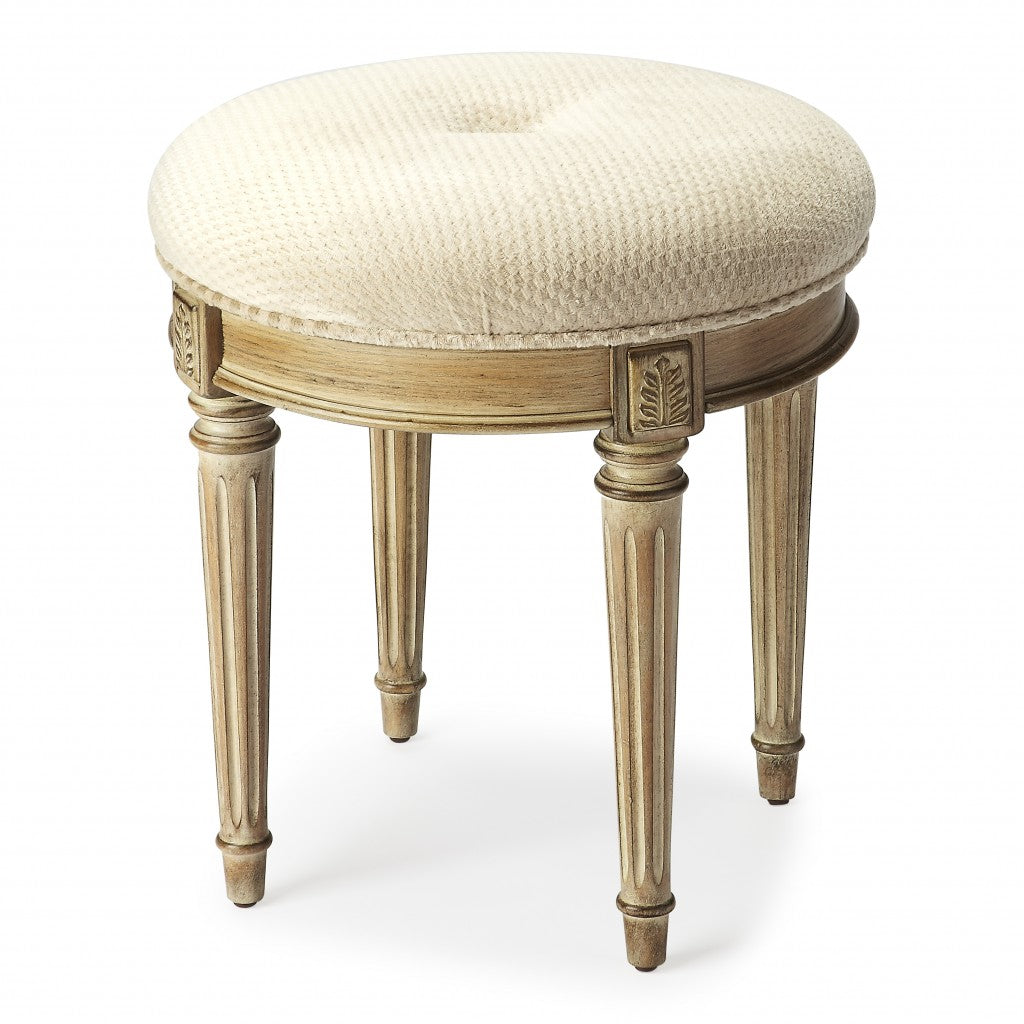18" Ivory Polyester Blend And Brown Ottoman-Ottomans-DECOROLALA