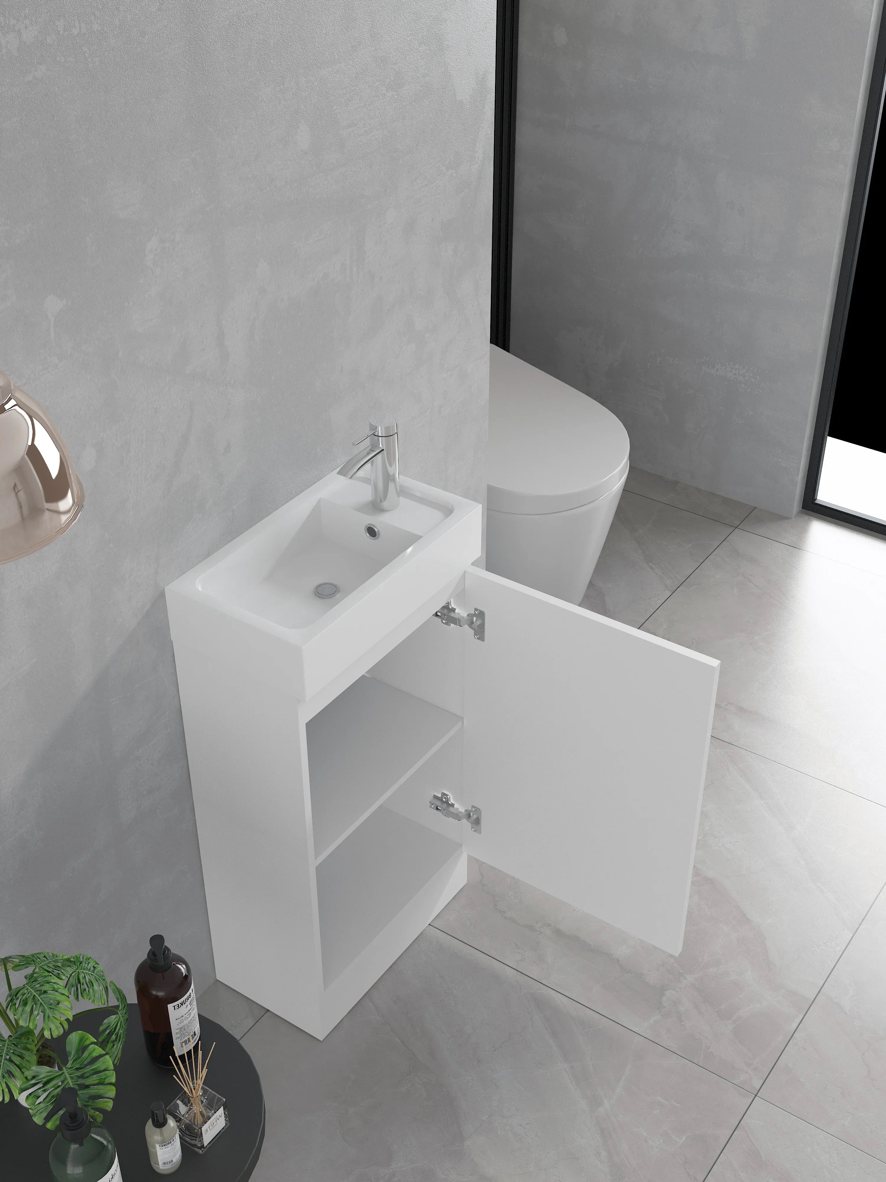 18" Matte White Freestanding Bathroom Vanity with Engineered Stone Countertop-Migration_Bathroom Vanities-DECOROLALA
