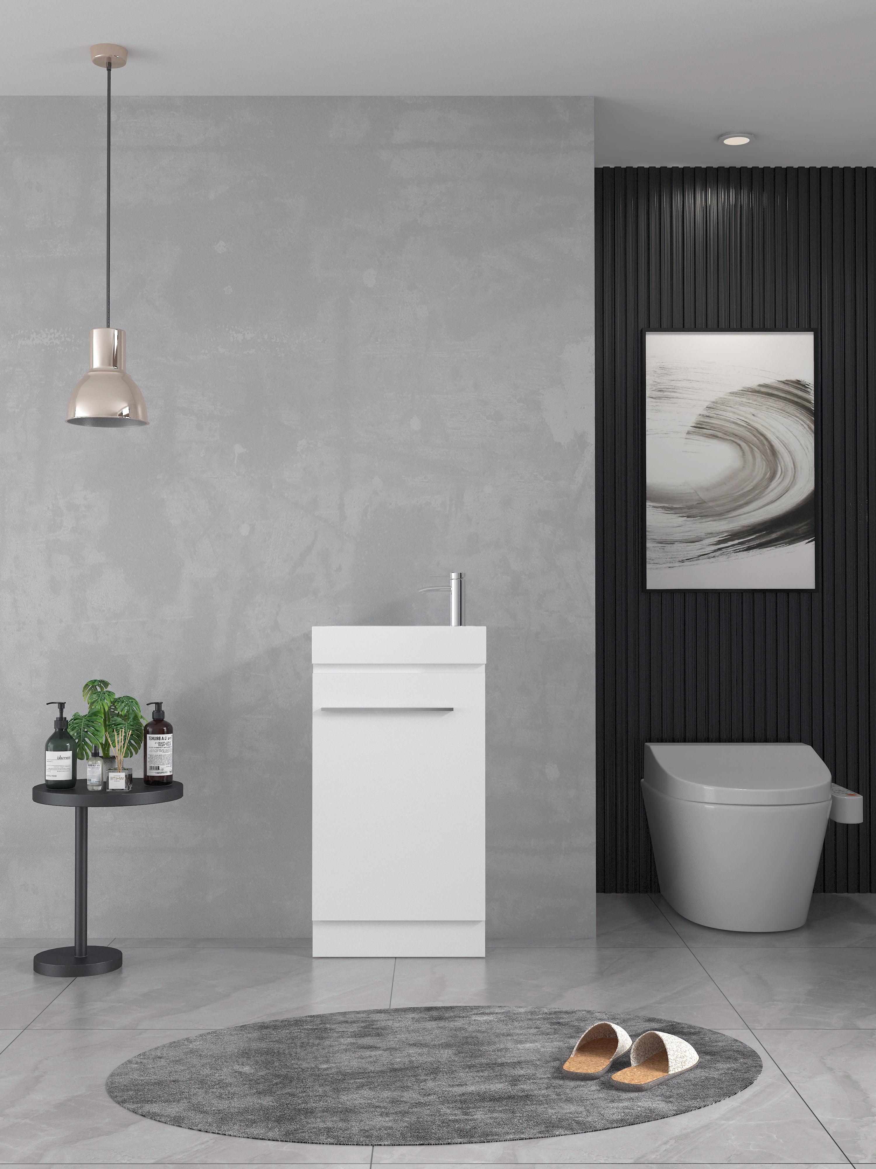 18" Matte White Freestanding Bathroom Vanity with Engineered Stone Countertop-Migration_Bathroom Vanities-DECOROLALA