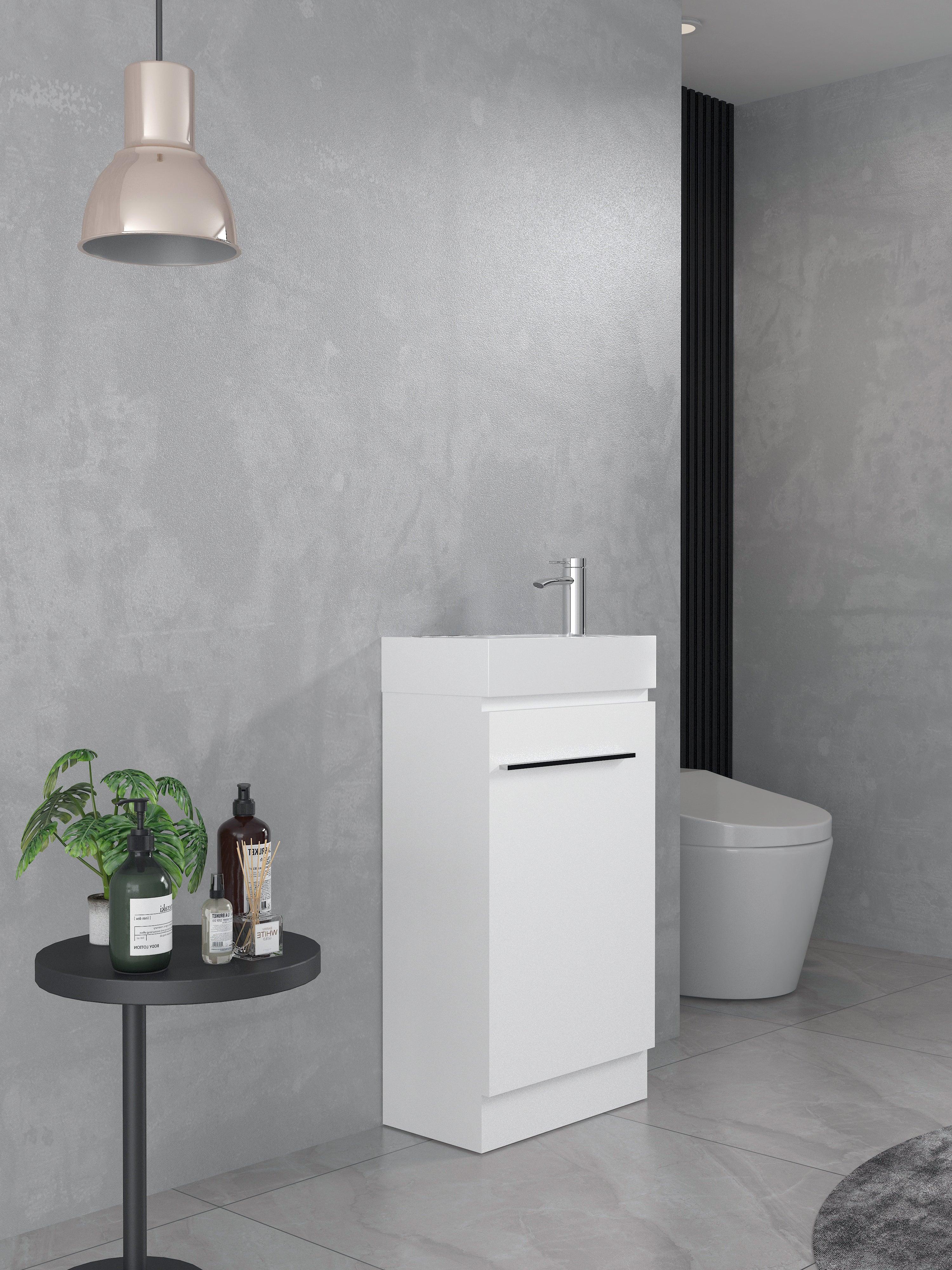 18" Matte White Freestanding Bathroom Vanity with Engineered Stone Countertop-Migration_Bathroom Vanities-DECOROLALA