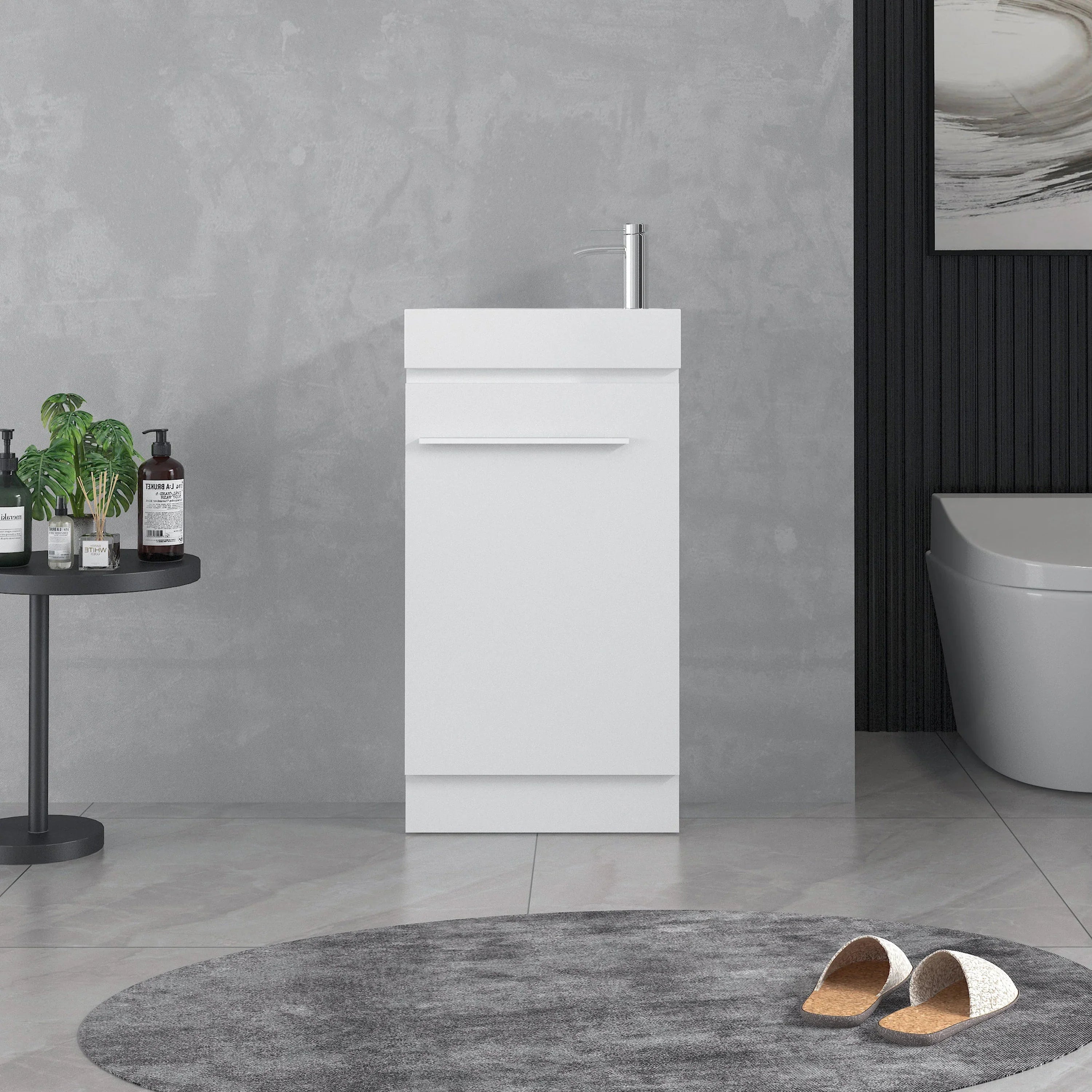 18" Matte White Freestanding Bathroom Vanity with Engineered Stone Countertop-Migration_Bathroom Vanities-DECOROLALA