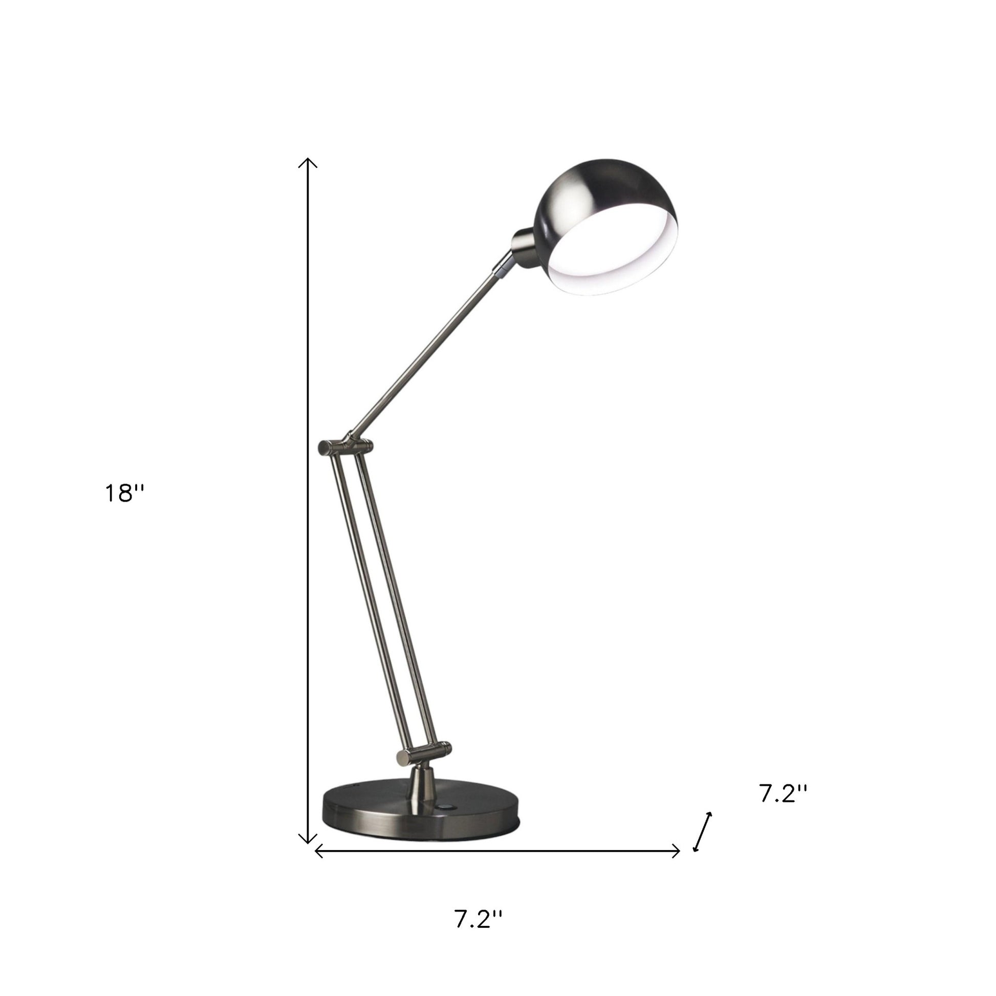 18" Nickel Metal Adjustable Swing Arm LED Desk Lamp With USB-Table Lamps-DECOROLALA