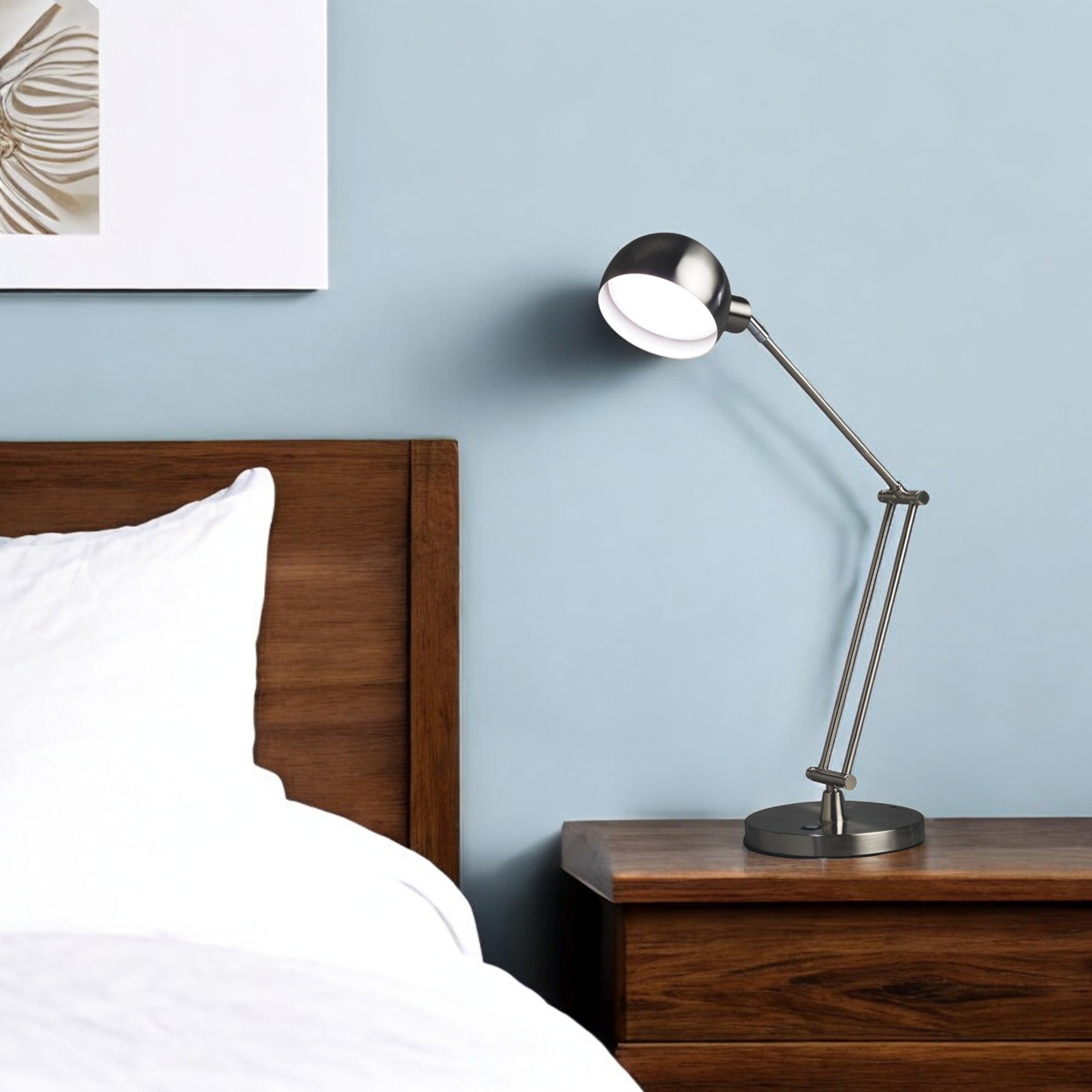 18" Nickel Metal Adjustable Swing Arm LED Desk Lamp With USB-Table Lamps-DECOROLALA