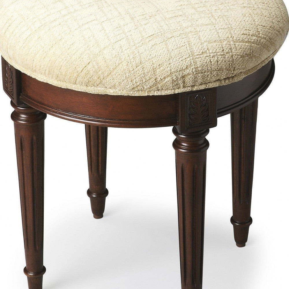 18" Off White Linen And Dark Brown Ottoman-Ottomans-DECOROLALA