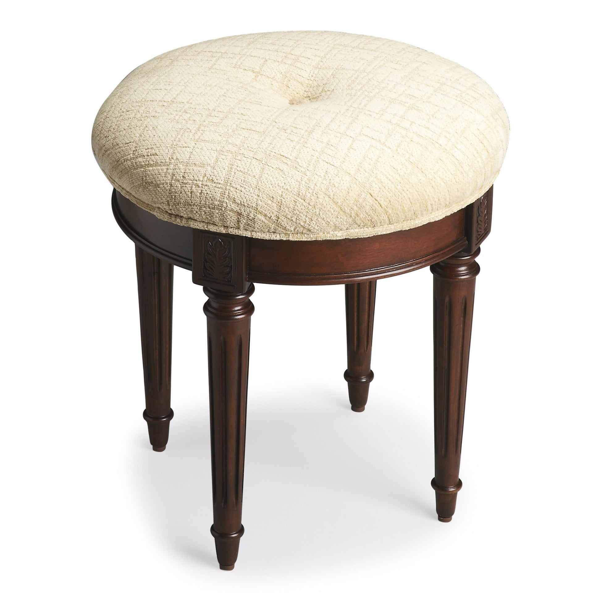 18" Off White Linen And Dark Brown Ottoman-Ottomans-DECOROLALA