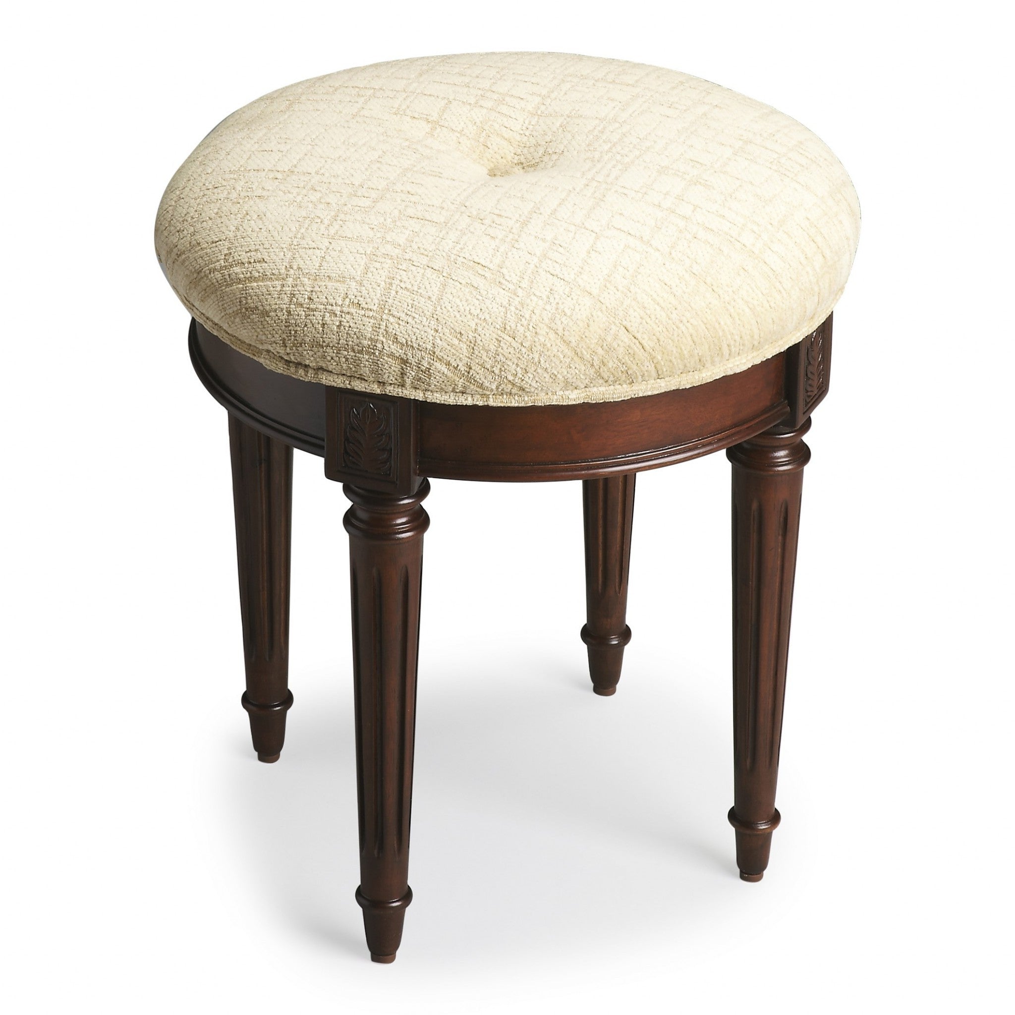 18" Off White Linen And Dark Brown Ottoman-Ottomans-DECOROLALA