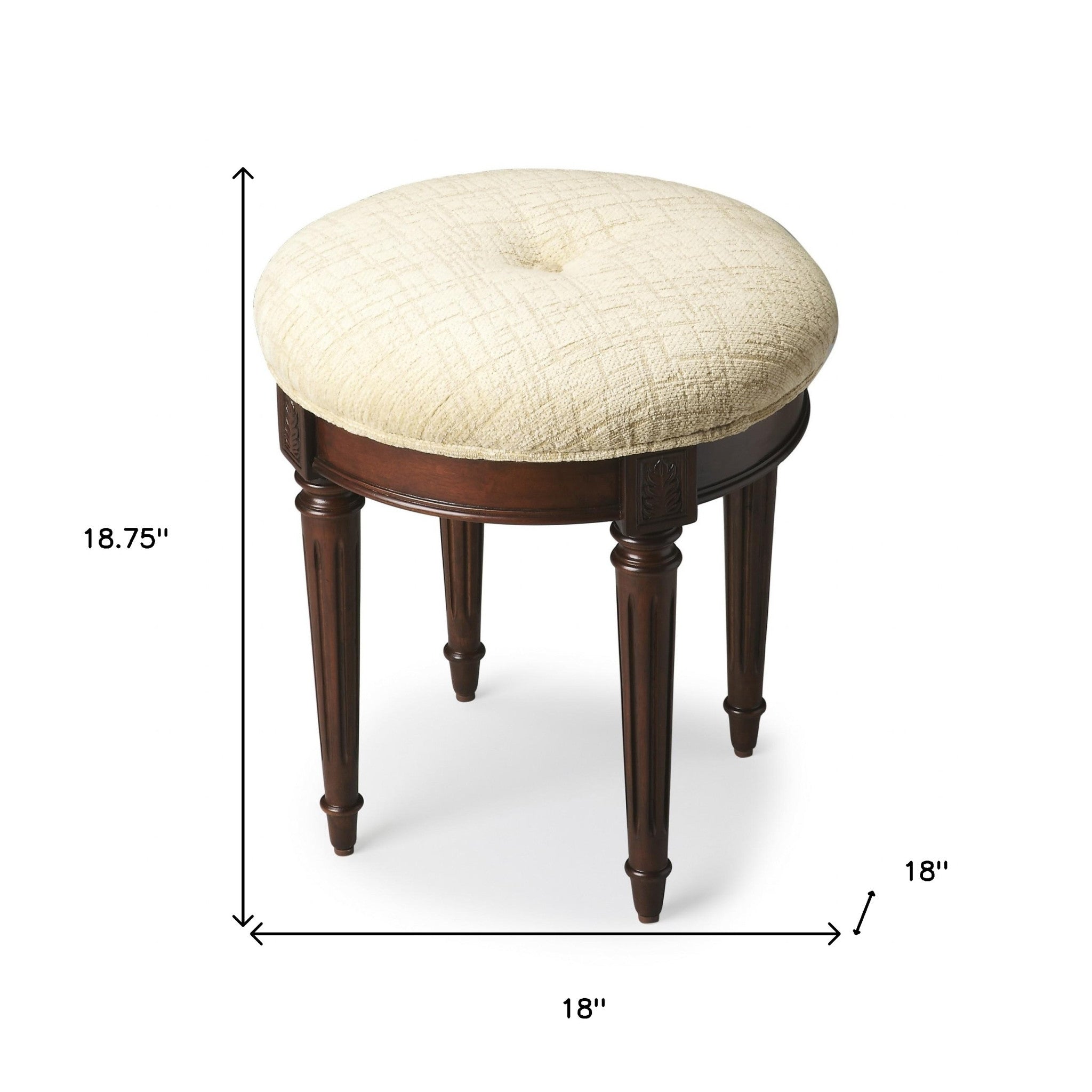 18" Off White Linen And Dark Brown Ottoman-Ottomans-DECOROLALA