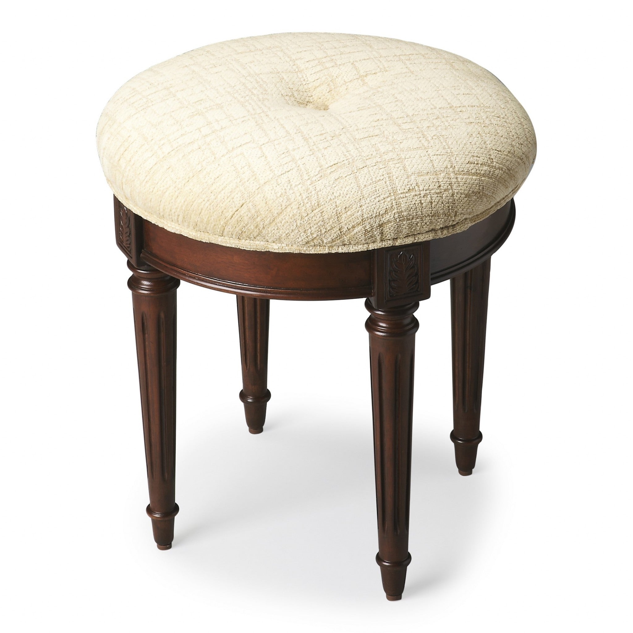 18" Off White Linen And Dark Brown Ottoman-Ottomans-DECOROLALA