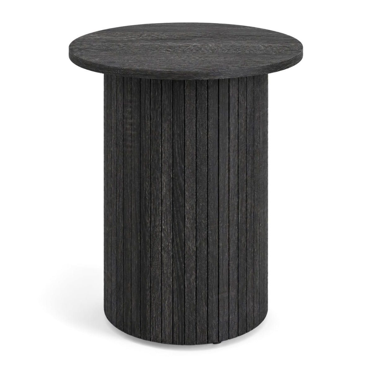 18" Round Fluted Side Table with Pedestal Drum Design and Non-Slip Foot Pads for Small Spaces-Black-End & Side Tables-DECOROLALA