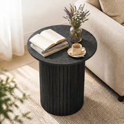 18" Round Fluted Side Table with Pedestal Drum Design and Non-Slip Foot Pads for Small Spaces-Black-End & Side Tables-DECOROLALA