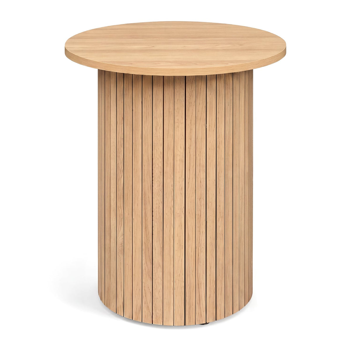 18" Round Fluted Side Table with Pedestal Drum Design and Non-Slip Foot Pads for Small Spaces-Natrual-End & Side Tables-DECOROLALA