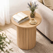 18" Round Fluted Side Table with Pedestal Drum Design and Non-Slip Foot Pads for Small Spaces-Natrual-End & Side Tables-DECOROLALA