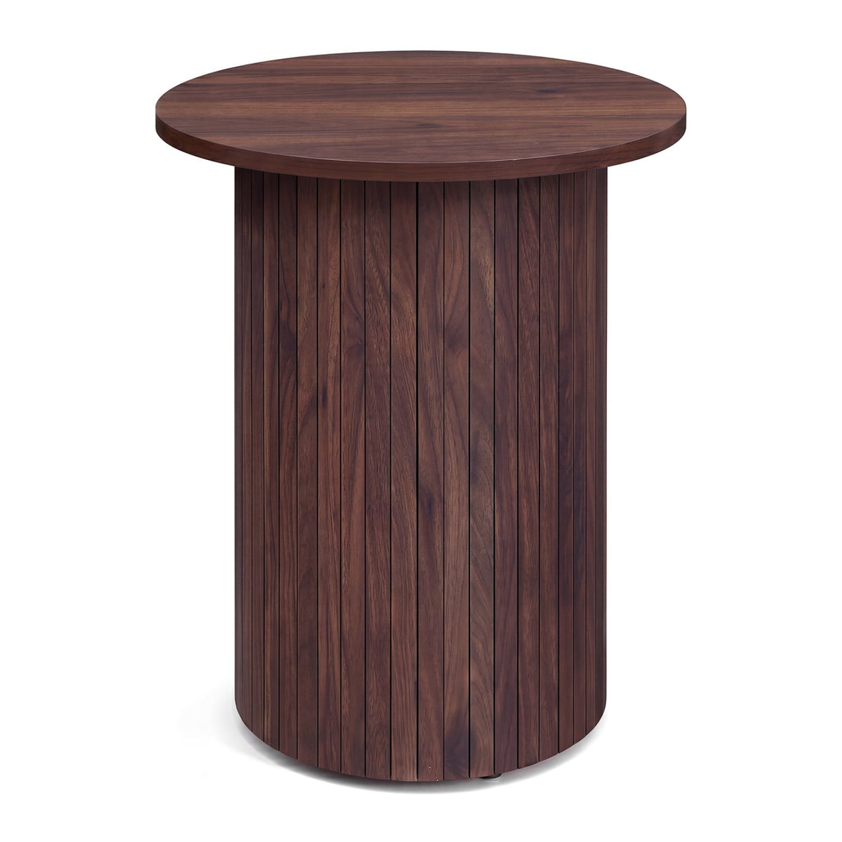 18" Round Fluted Side Table with Pedestal Drum Design and Non-Slip Foot Pads for Small Spaces-Walnut-End & Side Tables-DECOROLALA