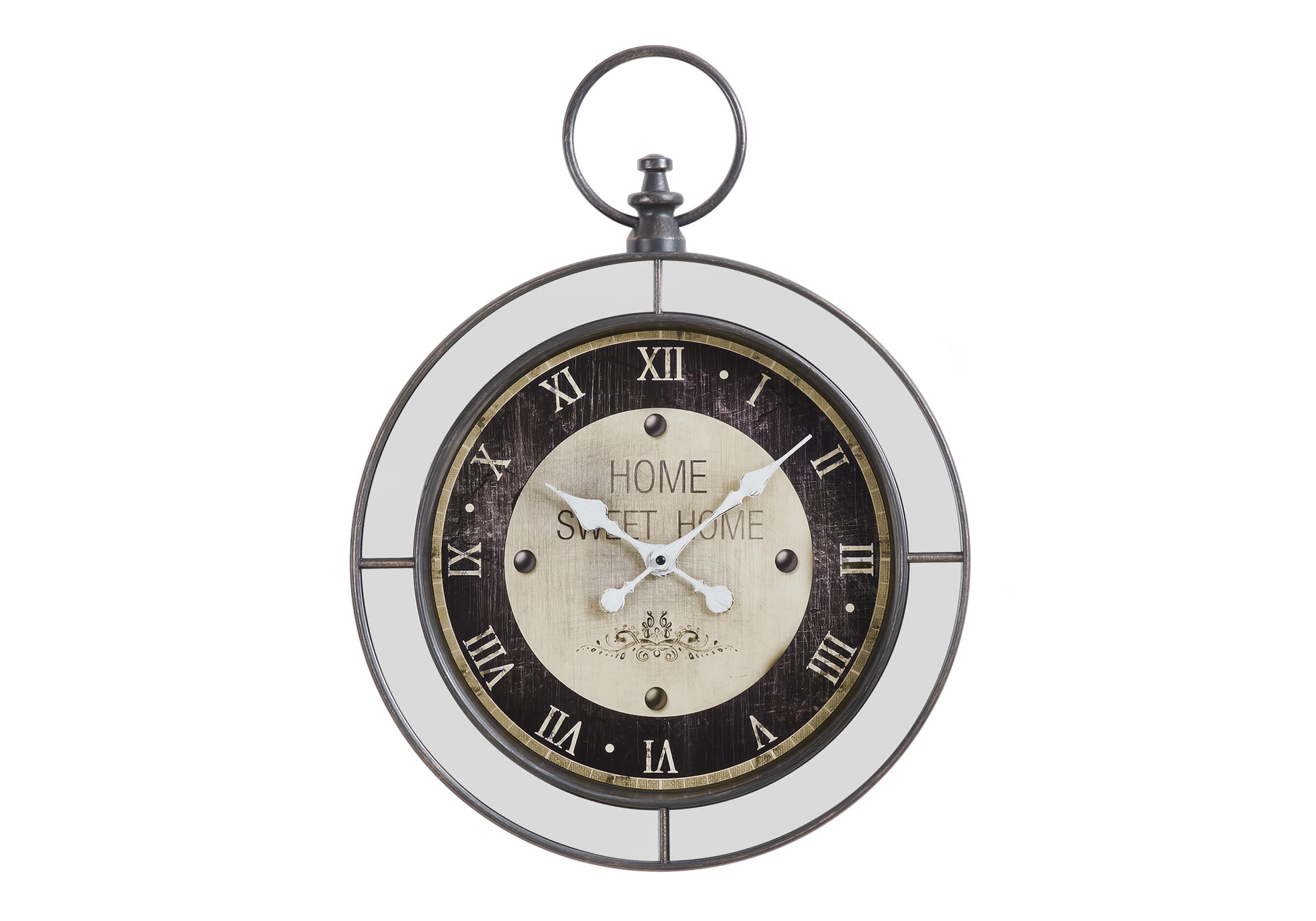 18" Round Wall Clock with Mirror Frame, Brown-Clocks-DECOROLALA