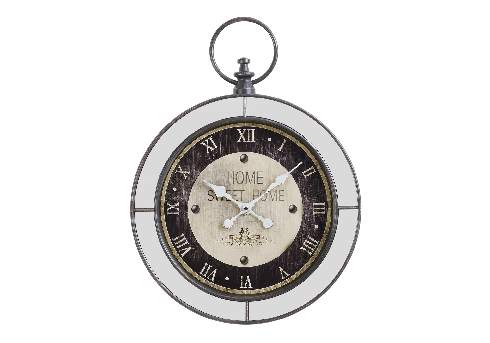 18" Round Wall Clock with Mirror Frame, Brown-Clocks-DECOROLALA