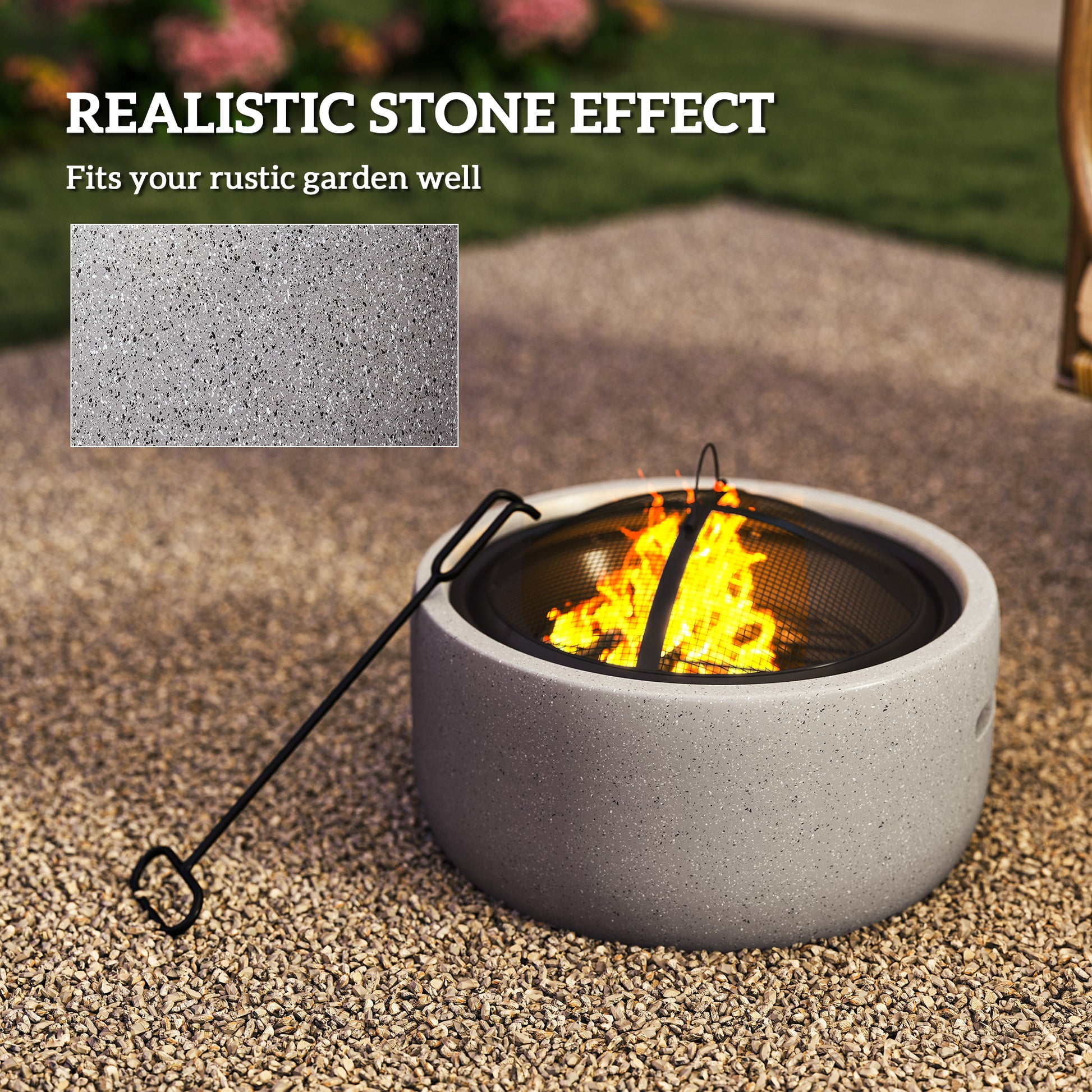18" Round Wood-Burning Fire Pit with Spark Screen - Grey-Patio & Garden > Fire Pits-DECOROLALA