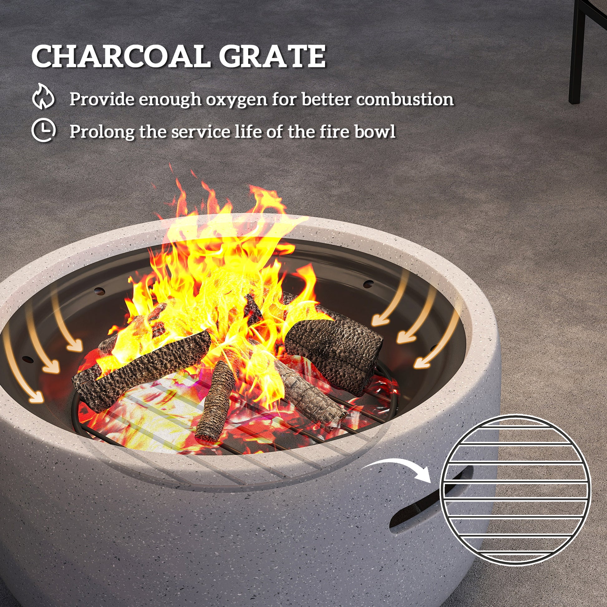 18" Round Wood-Burning Fire Pit with Spark Screen - Grey-Patio & Garden > Fire Pits-DECOROLALA