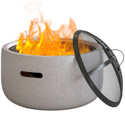 18" Round Wood-Burning Fire Pit with Spark Screen - Grey-Patio & Garden > Fire Pits-DECOROLALA