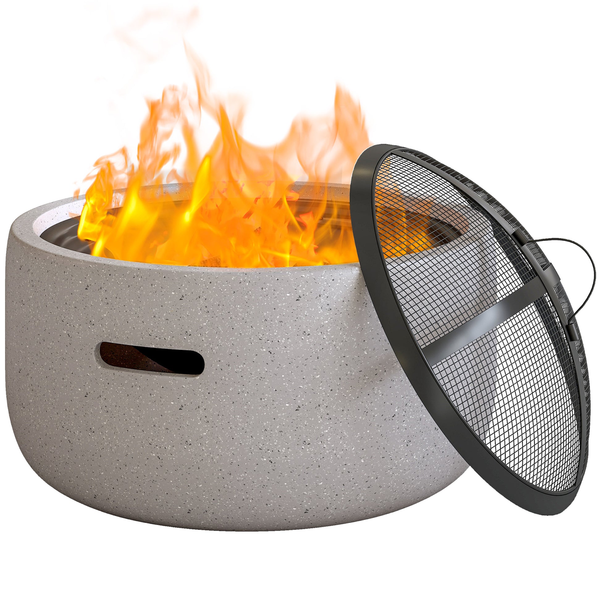 18" Round Wood-Burning Fire Pit with Spark Screen - Grey-Patio & Garden > Fire Pits-DECOROLALA