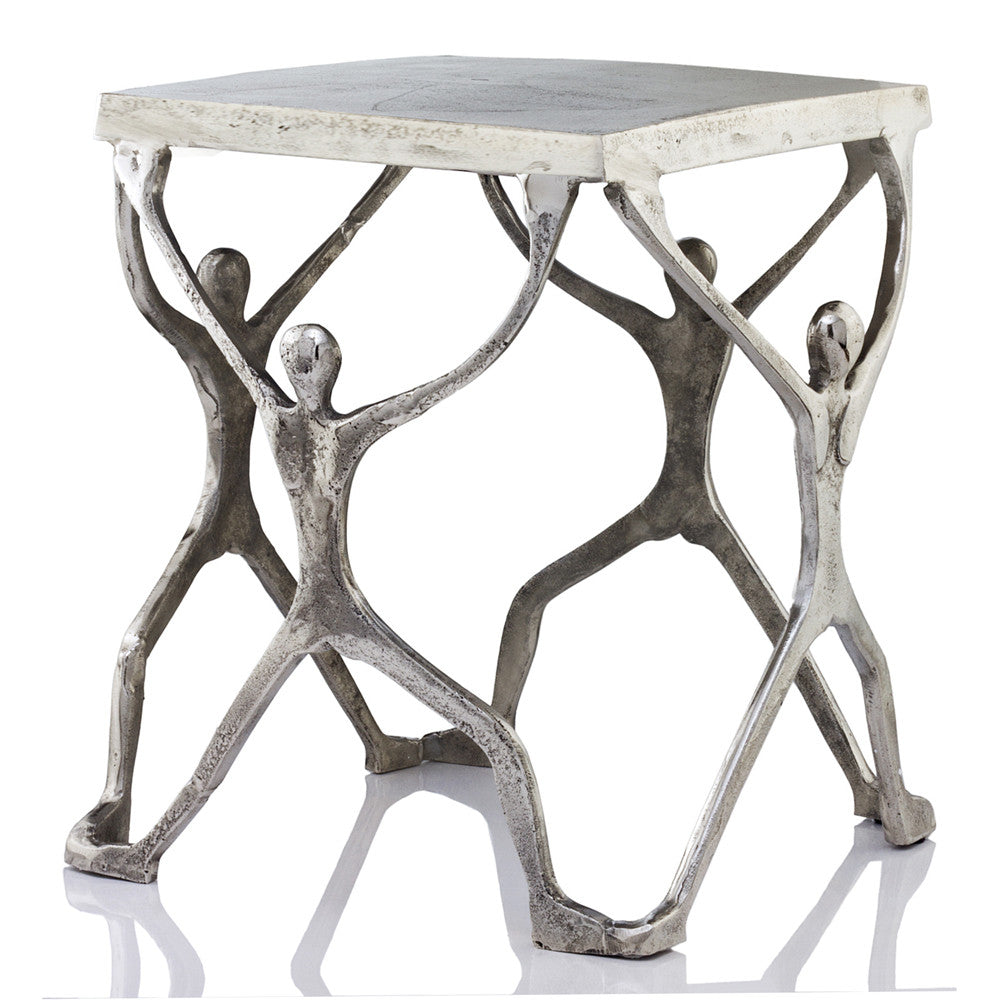 18" Silver And Antiqued White Aluminum Square End Table-End-Side Tables-DECOROLALA