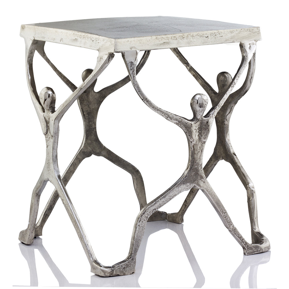 18" Silver And Antiqued White Aluminum Square End Table-End-Side Tables-DECOROLALA