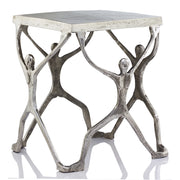18" Silver And Antiqued White Aluminum Square End Table-End-Side Tables-DECOROLALA
