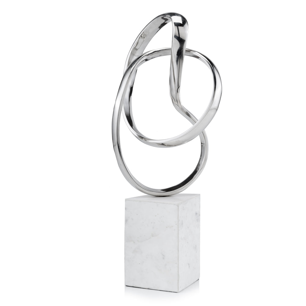 18" Silver and White Marble and Aluminum Sculpture-Sculptures-DECOROLALA