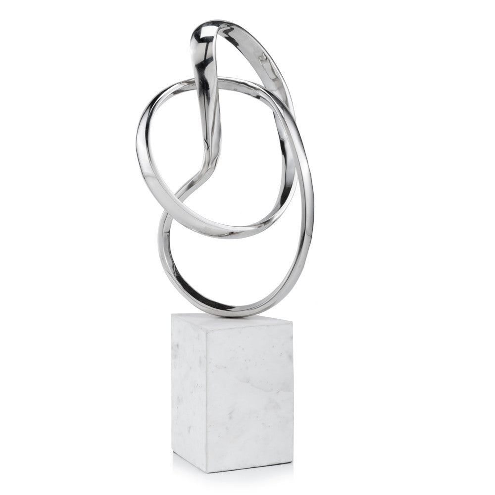 18" Silver and White Marble and Aluminum Sculpture-Sculptures-DECOROLALA