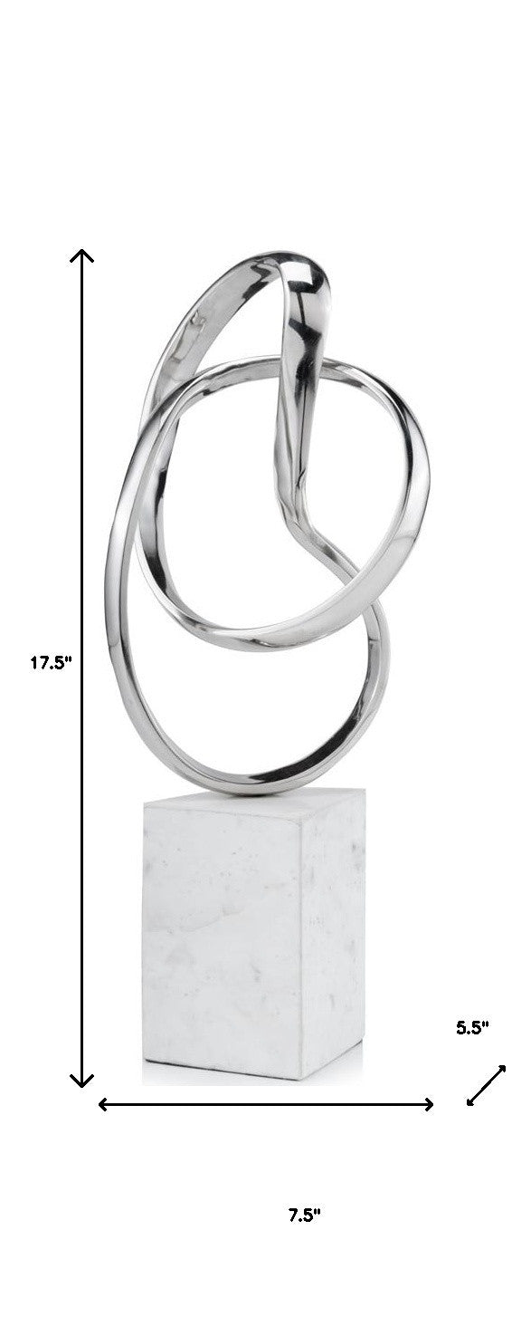 18" Silver and White Marble and Aluminum Sculpture-Sculptures-DECOROLALA