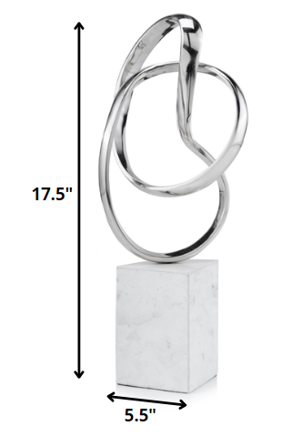 18" Silver and White Marble and Aluminum Sculpture-Sculptures-DECOROLALA