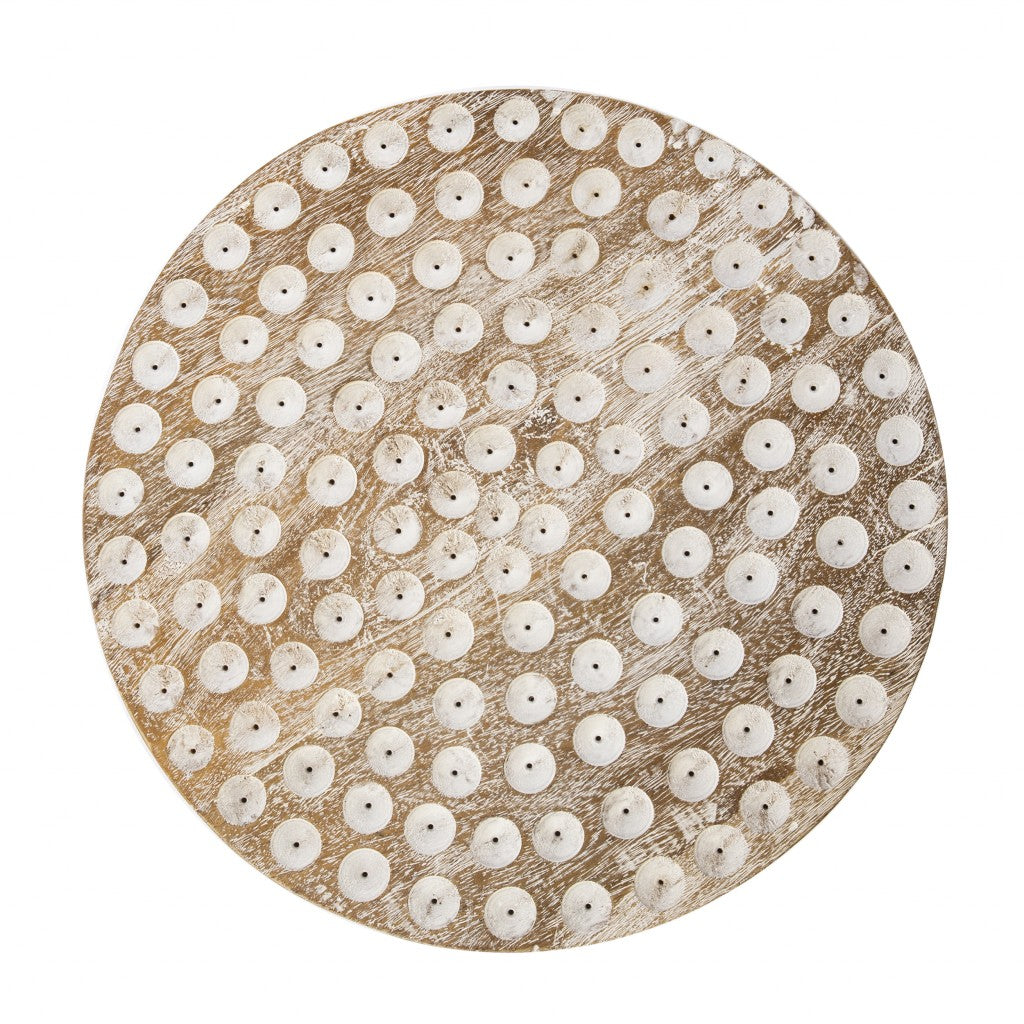 18" Washed White Solid Wood Round End Table-End-Side Tables-DECOROLALA